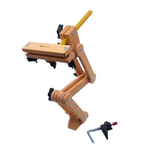 Image of Nurge Adjustable Table Clamp Embroidery Stand with Wooden Head - Beech Wood Hoop Holder for Medium Hoops, 3 Joints, 19.68 inch Reach - Hands-Free Desk Crafting Tool