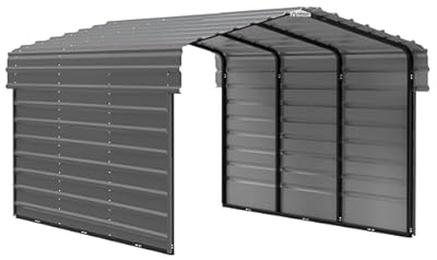 Arrow Carports Galvanized Steel Carport, with 2-Sided Enclosure, Compact Car Metal Carport Kit, 10' x 15' x 7', Charcoal