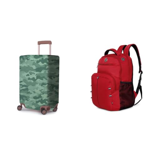 Image of ACEPACK Polyester Fabric Stretchable & Washable Protective Luggage Cover Universal Cabin Size Fit + Global 25.91 Liters Water Repellant 17.32 inch Laptop Backpack with Rain Cover for Casual,