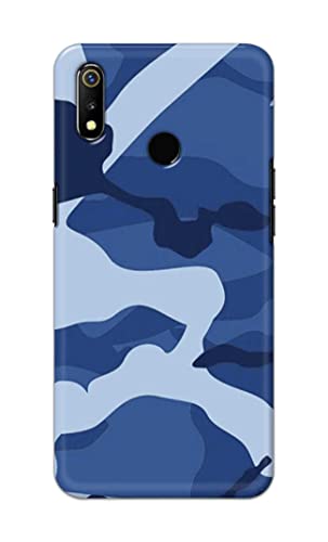 Image of Printed Hard Back Cover Case for Realme 3 | Realme 3i Back Cover (Army Blue Pattern) -1302