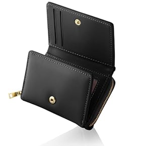 ブラック三つ折り財布 金属装飾付き GOLD PFEIL 財布 レディース 三つ折り財布 ミニ財布 レザー