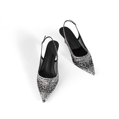 sarawill Women's Pointed Toe Mesh Kitten Heel Pumps Rhinestones Slip On Low Heel Party Office Dress Shoes for Women4