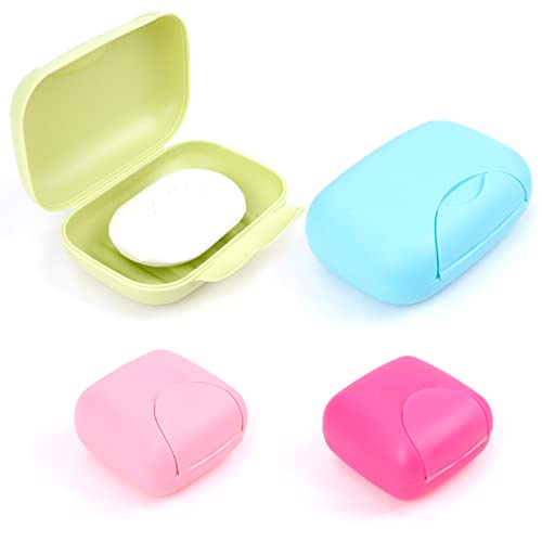 RETON 4pcs Portable Boite Savon Voyage Candy Color, Salle de Bain Porte Savon avec Couvercle, Boîte à Savon Imperméable à l'eau pour la Maison, Salle de Bains, Voyage, Camping(2 Petit + 2 Grand)