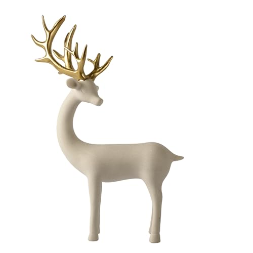 Image of ARMONIA Premium White Reindeer Figurine with Gold-Toned Antlers,Home Decor,Lightweight & Durable | Resin Golden & White Reindeer Sculptures | Energy of Your Room Figurine for Home Decor Gift,Christmas