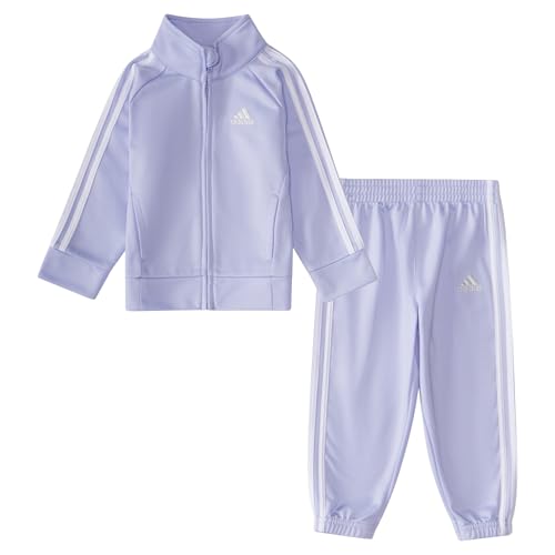 Image of adidas Baby Girl's Zip Front Classic Tricot Jacket and Joggers Set