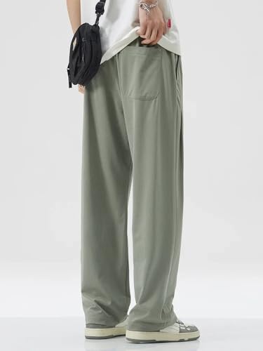 Summer Thin Casual Pants Men's Loose Straight Casual Wide Pants Ice Silk Trousers Male2