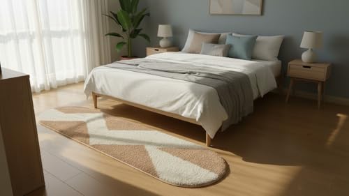 Image of Fluffy Silky Micro Fiber Polyster Carpet /Runner for Bedroom, Study Room, Playing Room, Guest Room ETC. 2x5 Feet, (Beige and Ivory Chevron Pattern)