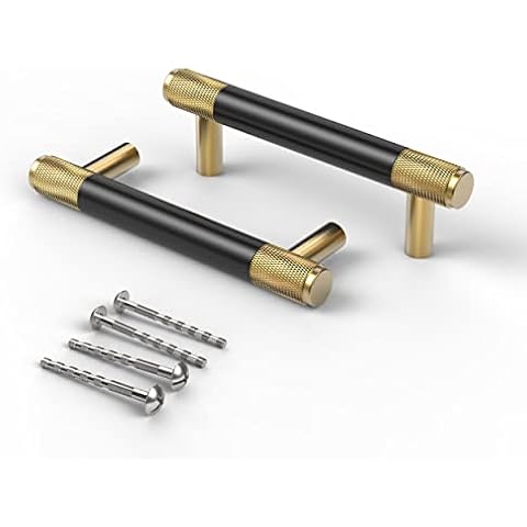 Bar Cabinet Handle Knob Pull Brushed Satin Gold/Knurled Brass Finish with Electroplated Matte Black 4.6" (3.78" Hole Center) for Kitchen Cabinet Hardware/Dresser Drawer Handles 10 Pack Cover