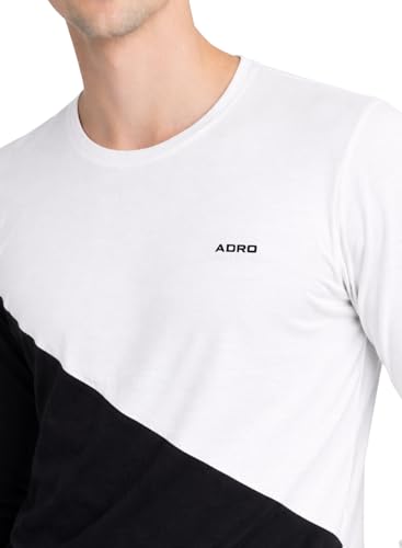 Image of ADRO Men's Full Sleeve T-Shirt Navy Grey Colorblock | Cotton Round Neck Casual Tshirt | Regular Fit Stylish T Shirt