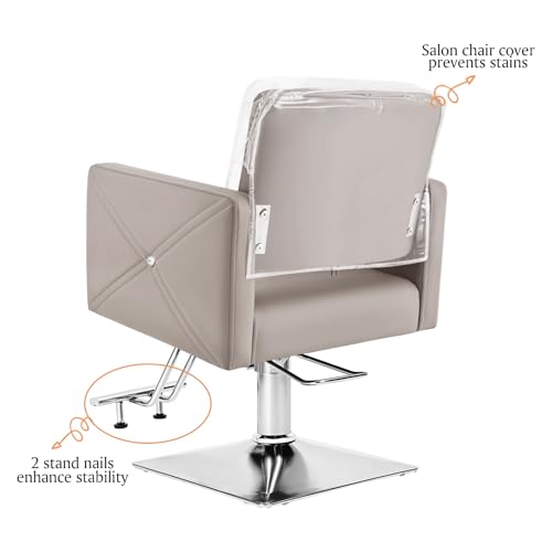 Image of Artist hand Barber Salon Chair for Hair Stylist, Elephant Grey | Heavy Duty Hydraulic Pump, Adjustable Height, 360 Swivel, Padded Armrest, Professional Styling Chair, Beauty Salon Equipment