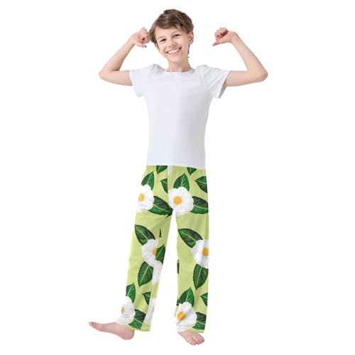 J JOYSAY White Camellia Foliage Chartreuse Pajamas Pants Soft Long Pajama Bottoms Lounge Sleep Pants Size S-XL3