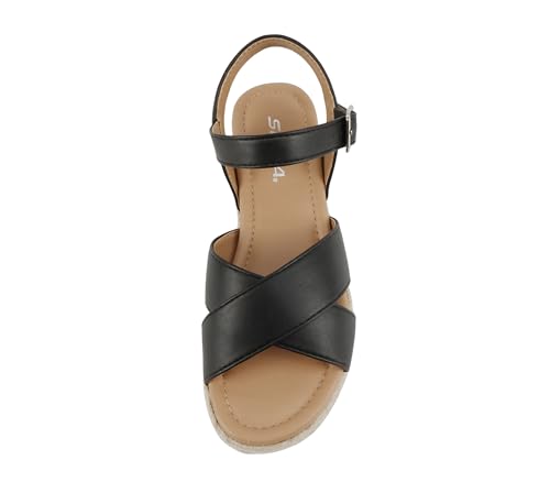 Image of Soda inchFIRELY inch ~ Women Round Toe Crisscross Band Platform Espadrille Wedge Sandal with Adjustable Ankle Strap