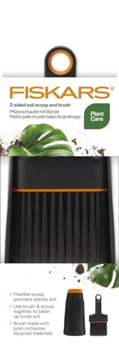 Fiskars Pflanzschaufel mit Bürste, 20,6-cm-Pflanzschaufel, 18-cm-Bürste, Kunstharz, Schwarz/Orange, 1071302