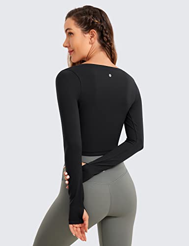 Crz Yoga Butterluxe Long Sleeve Crop Tops For Women Slim Fit Workout Shirts Cropped Athletic Gym Top Black Medium #TOP1