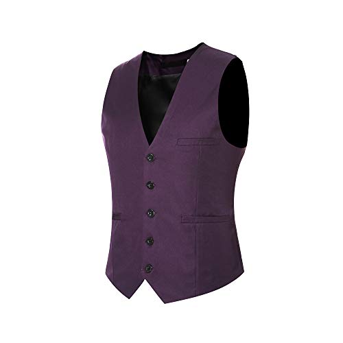 YOUTHUP Gilet Costume Homme sans Manche Slim Fit Multicolore Veste Business Mariage Elégant,Violet,S - Image 3