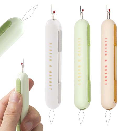 JEYORZY 3 peças com fio agulhas de costura, escosedor de costura 2 em 1, multiuso fio de agulhas de costura à mão, Needle Threader & Seam Ripper Tool, fio fácil