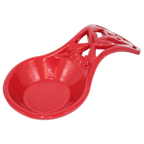 Spoon Rest Vintage Metal Kitchen Spoon Rest, Cast Iron for Cooking Home Decor (Red, 4.2" * 8.9")
