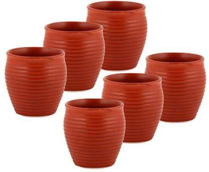 AL Re-useable Brown Ring Ceramic Handmade Indian Traditional Style Kullad/kulhad/kullar Cup for Tea/Coffee & Milk for Hot & Cold Beverages Kitchen, Pack of 6 (Maroon)