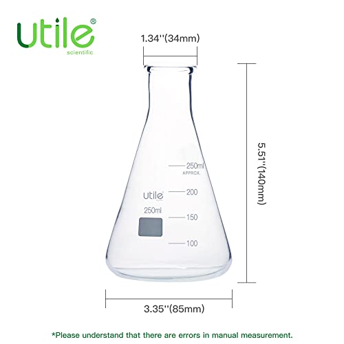 Utile Erlenmeyer Fasks, 6Pcs Of 250Ml Conical Flask, Narrow Mouth, Borosilicate 3.3 Glass Flasks With Printed Graduation, 4016.0250.6 #TOP3
