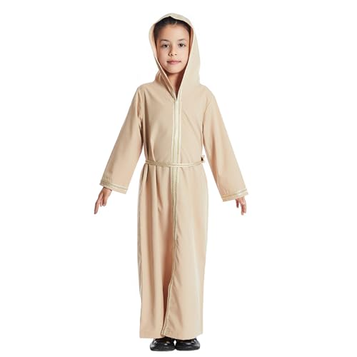 Generisch Bata de caftán árabe musulmana de manga larga, traje nacional, conjunto de batas bordadas de manga larga para adolescentes, ropa árabe para niños, caqui, 6-7 años