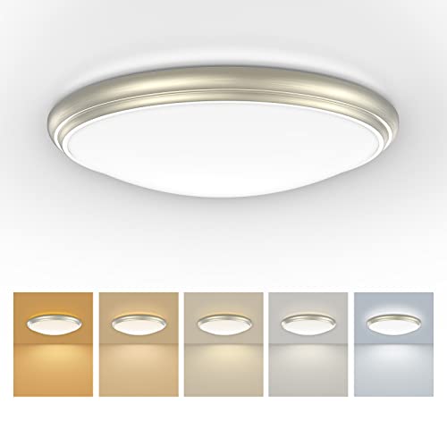 OREiN 12 Inch Brushed Nickel Ceiling Light,18W 5CCT CRI>90 Dimmable Waterproof LED Ceiling Light Fixture Close to Ceiling Light Fixtures for Bathroom Laundry Room Hallway Bedroom Kitchen