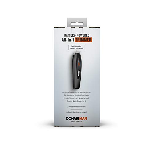 Conairman All-In-One Beard Trimmer For Men, Includes Nose And Ear Hair Trimmer, With 5-Position Comb Attachment, 4 Piece Men's Grooming Kit, Battery Operated #TOP5