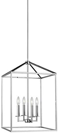 Generation Lighting 4-Light Perryton Pendant Light Fixture Chrome 5115004-05, Modern Ceiling Light Fixture for Home Decor, Candelabra with 60W Torpedo Bulbs for Foyer and Living Room Décor