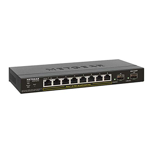 NETGEAR 10-Port Gigabit Ethernet Smart Managed Pro PoE Switch (GS310TP) - with 8 x PoE+ @ 55W, 2 x 1G SFP, Desktop, Fanless Housing for Quiet Operation, S350 Series