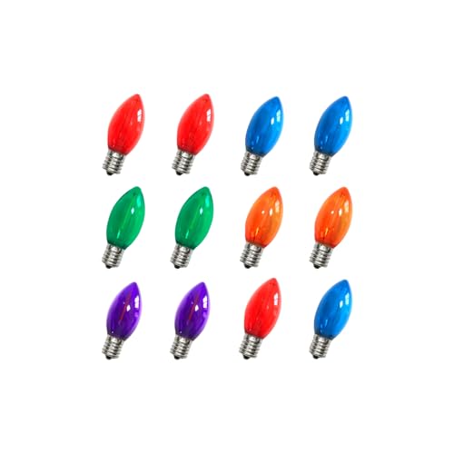 CHYParty 12 Pack C7 LED Christmas Lights Replacement Bulbs Multicolor E12 Candelabra Base Bulbs for Indoor Outdoor String Lights Xmas Tree Holiday Party Decor