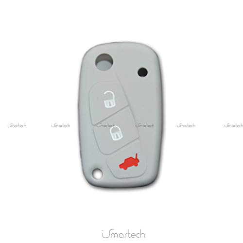 ismartech Cover Coloreada Protector de Silicona Suave para Carcasa Llave 3 Teclas Plegable para Coche para Fiat Grande Punto, Panda, lápiz Capacitivo, Bravo, ducado, Ulysse Gris