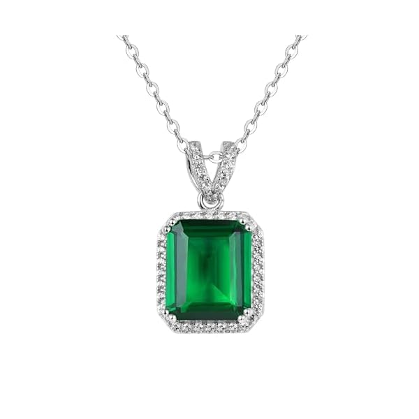 18K White Gold Plated Silver Necklace With Lab Grown Blue Sapphire/Amethyst/Emerald/Ruby/Zultanite, Adjustable Chain 16"-18", Necklaces For Women, Gift For Her, Jewelry For Women Comes With Gift Box