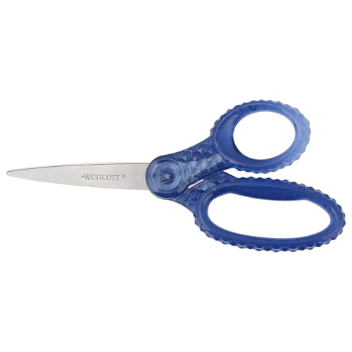 Westcott GEM Crystal-Design Scissors for Kids Ages 12+ - Back to School Essentials and Classroom Supplies - 7-Inch Pointed Student Scissors - for Right- or Left-Handed Use - Blue - 1 Pack