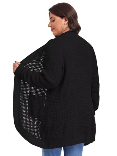 Image of LARACE Long Cardigans for Women Plus Size Tops Open Front Sweaters with Pockets Waffle Ribbed Sleeve Loose Fall Outwear