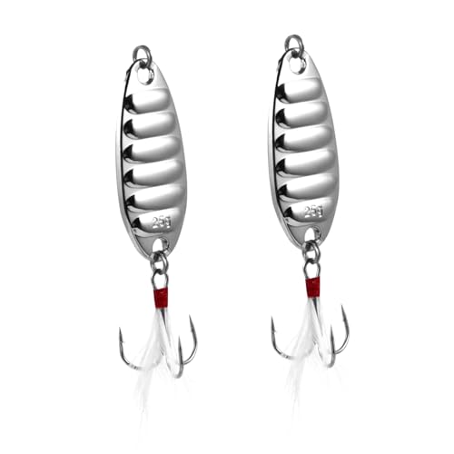 KESYOO 2Pcs Fishing Metal with Treble Hooks Durable Flat Stripe Angler Jigging Baits for Bass Pike Perch and Trout Fishing