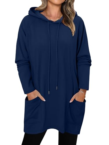 KISSMODA Women Hoodies Dress Long Sweatshirts Dress Raglan Sleeves Oversized Sweatshirts with Pocket 2025 Fall Winter Trendy