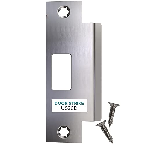 Image of NYCO Door Strike Plate 4 7 /8 inch x 3 3 /8 inch x 1 1 /4 inch - Deadbolt Strike Plate Door Backplate - Round Extended Corner -Steel with Black Finish - Strike Plates (Satin Chrome US26D)