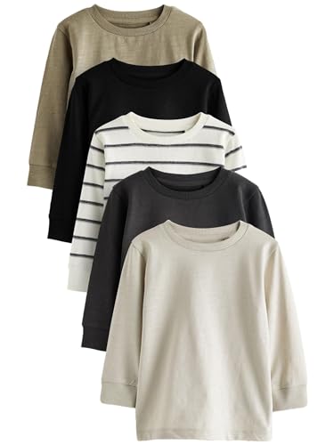 NEXT Jungen 5er-Pack Langarmshirts, schlicht Schwarz/Weiß 80-86