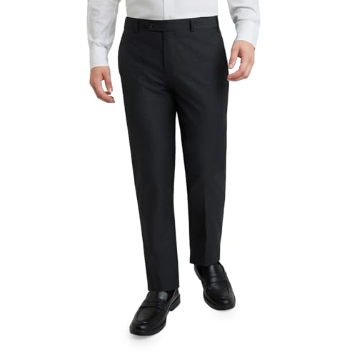 Image of Raymond Men's Mid Rise Polyester Blend Solid Pattern Slim Fit Flat Front Formal Trouser