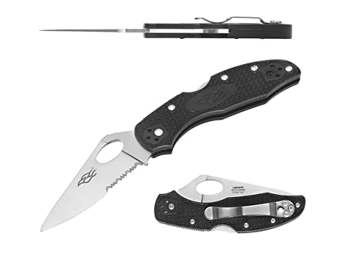 Firebird GANZO F759MS-BK Pocket Folding Knife 440C Stainless Steel Serrated Blade Anti-Slip Handle with Clip Fishing Camping EDC Utility Pocket Knife (Black)