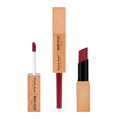 Image of Seven Seas 2in1 Non-Transfer | Smooth Texture | Hydrating | Long Lasting | Water-Proof | Full-Coverage Mad Duo Liquid Lipstick & Lipstick (Chestnut Rose, 4ml,3g)