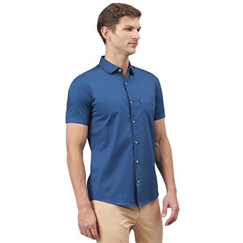 Image of Thomas Scott Men's Premium Slim Fit Casual Shirt | 100% Cotton Twill | Short Sleeves | Spread Collar | Solid Smart Casual Shirt for Men