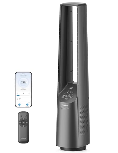 PELONIS 40' Smart Bladeless Fan for Bedrrom - Tower Fan, Alexa/Google/WiFi, DC Motor, 6 Speeds, 4 Modes, Remote, 7H Timer, 90° Oscillation, Safe for Home and Office