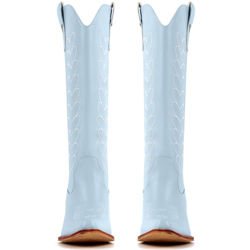 Yolkomo Cowboy Boots for Women Knee High Cowgirl Boots with Hearts3