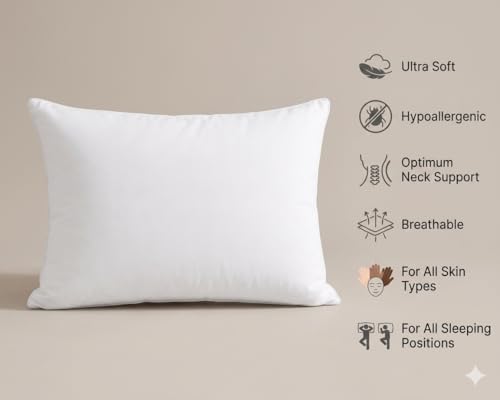 Image of Comfort Nest Microfiber Plain Pillow, 16 x 24 Inch, Super Soft, 90 GSM, 40 x 60 cm - White