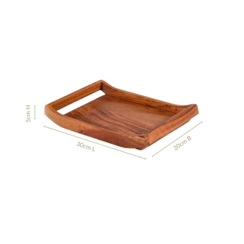 Image of Nestasia Wooden Serving Tray with Handles (30x20cm) - Acacia Wood Rectangular Brown Tray for Dining & Coffee Table | Platter for Serving Tea, Cakes, Snacks, Breakfast & Home Decor (Caramel Brown)