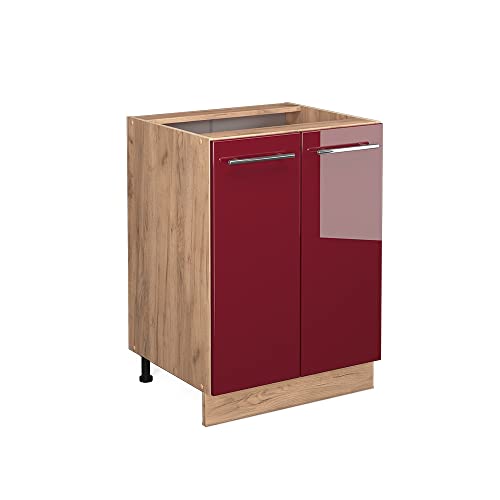 Vicco Meuble Bas de Cuisine Fame-Line, Rouge Bordeaux Haute Brillance, 60cm sans PT, à Combiner avec d'autres modules de la série Fame-Line