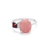 925 Sterling Silver Pink Opal & Garnet Ring – Oval Solitaire with Square Accents – Birthstone Statement Ring for Women – Handmade Gemstone Jewelry in Silver 12