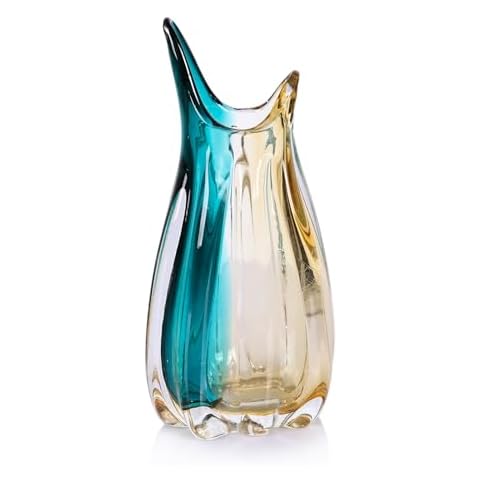 orenm Hand Blown Glass Vase,Unique Wide Mouth Petal vase,Colorful Modern Glass Art Home Decor vase for Living Room, Kitchen, Wedding, Dining Table, Office Center Table Display Flowers (Horn-M) Cover