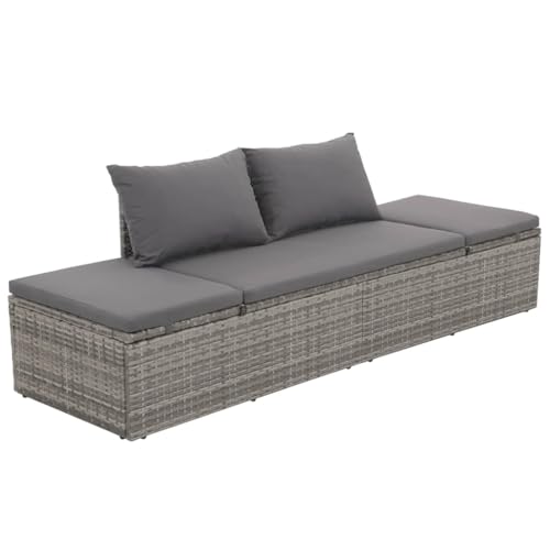 vidaXL Sonnenliege Poly Rattan Grau Gartenliege Liegestuhl Relaxliege...