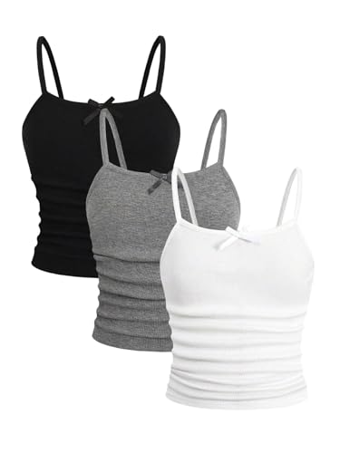 Image of SOLY HUX Girl's Tank Tops 3 Packs Cute Ruched Spaghetti Strap Camisole Slim Fit Undershirts